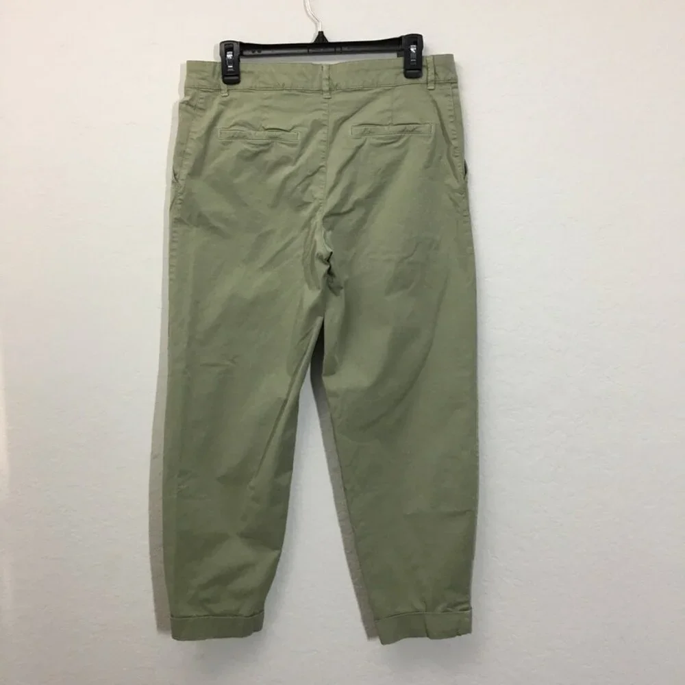 Zara Womens Chino Pants Size 6 Cuff Hem High-Rise Stretch 24.5 Inseam Green - Picture 5 of 15